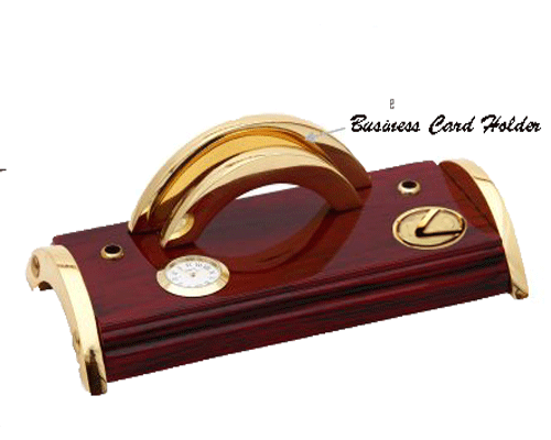 Elegant desk pen stand with clock and business card holder  WAUKN15008