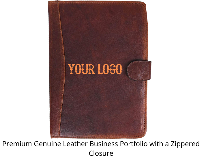 Genuine Leather Business Portfolio With a Zippered Closure WAUCUST5424